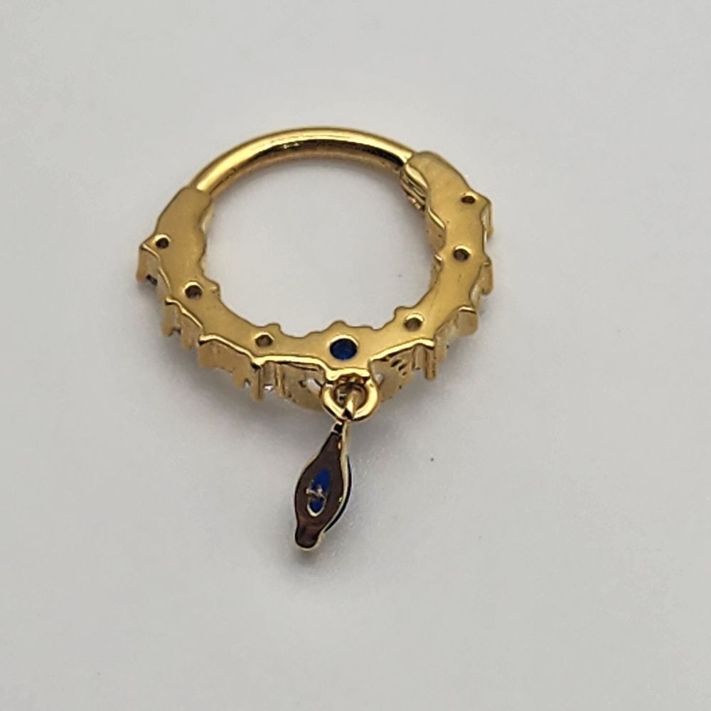 Gold Tone Stainless Steel Moon & Stars Blue & CZ Septum Clicker Nose Ring - Picture 5 of 5